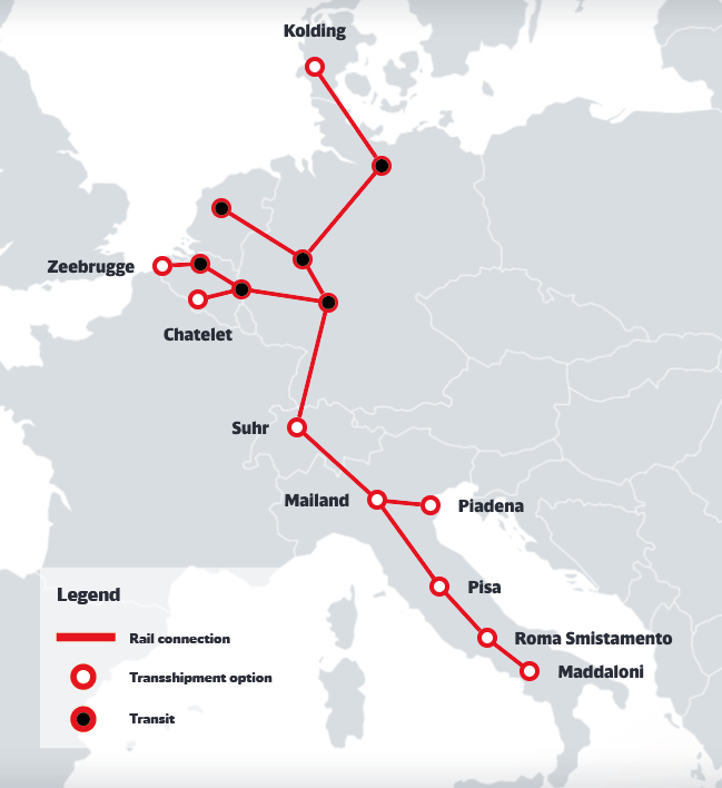 A map of the southern DB Cargo route.