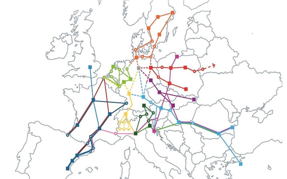 Grafische Darstellung eines europaweiten Netzwerkes