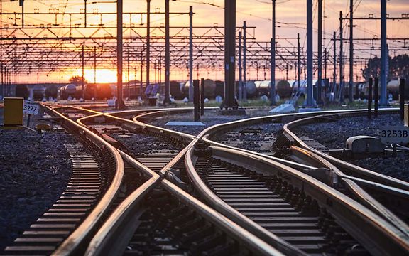 Railway tracks in the sunset