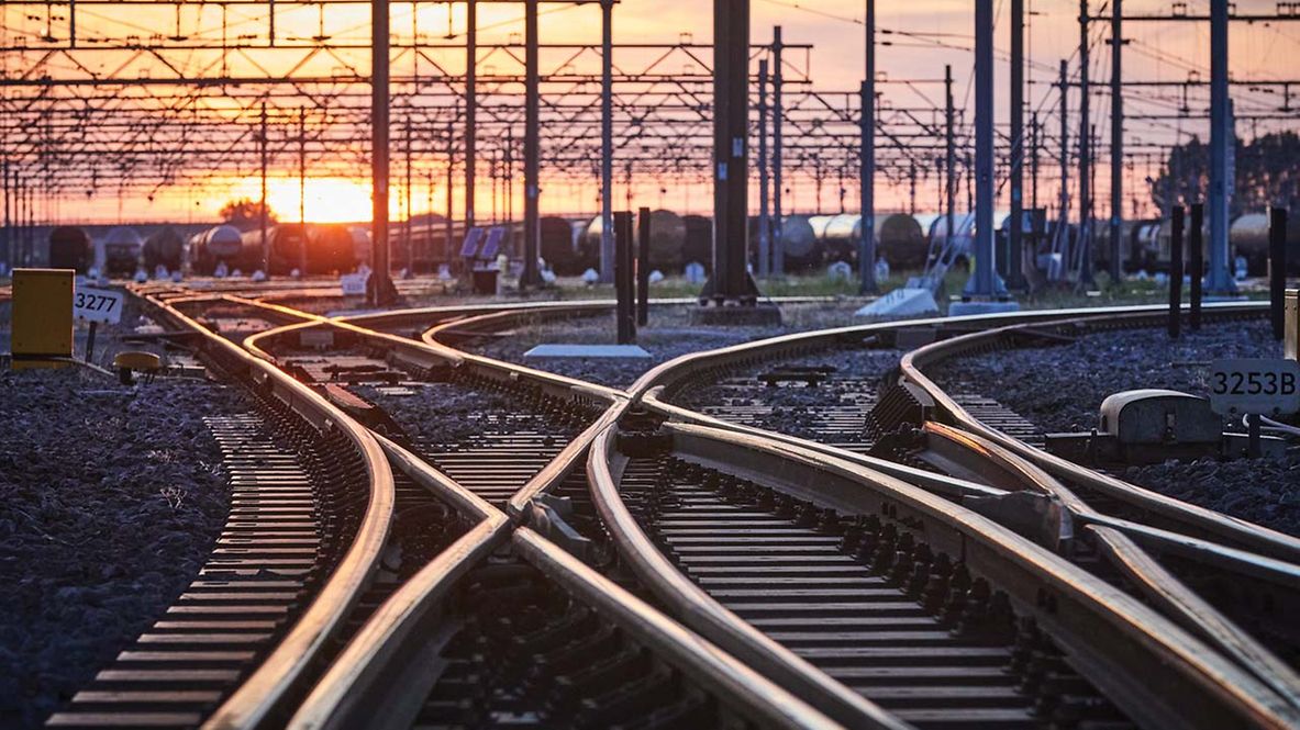 Railway tracks in the sunset