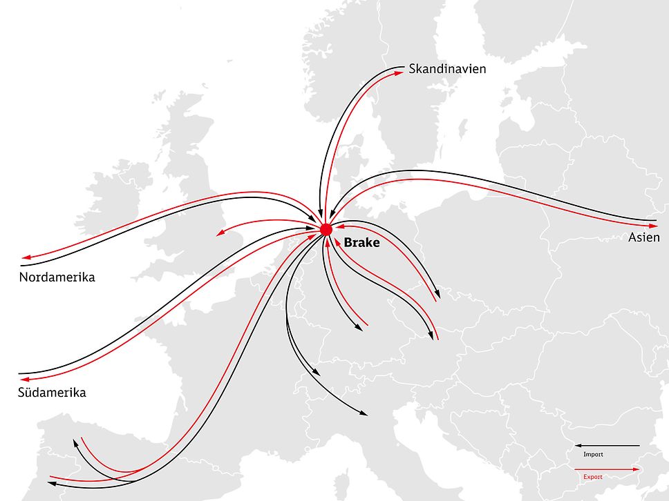 Karte der Im- und Exporte von und nach Brake