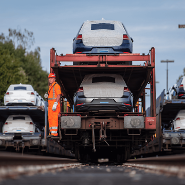 Car carrier wagon at the Einsiedlerhof automotive hub