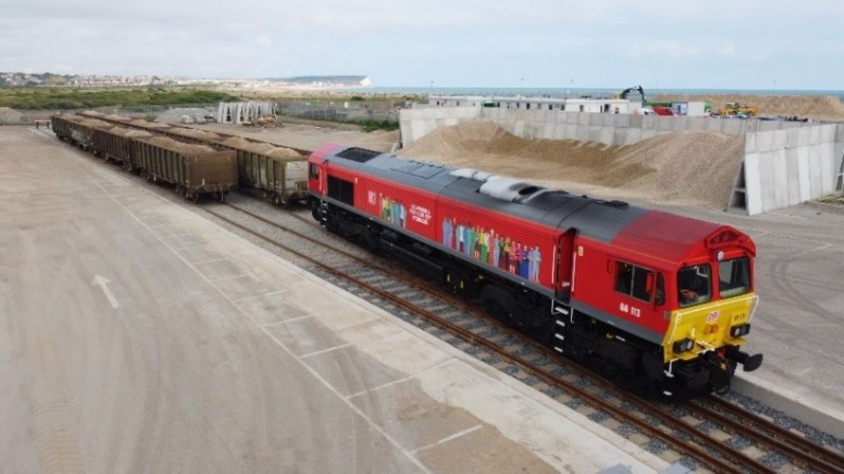 A DB Cargo UK freight train being loaded on the Day Group's premises