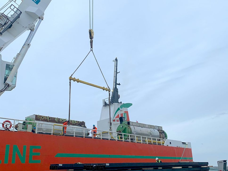 DB Cargo wagon loading on ferry